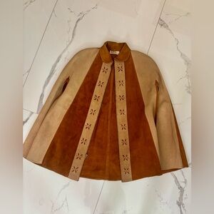 Gorgeous Vintage 70s Suede Cape: Two-Tone Leather Floral Poncho